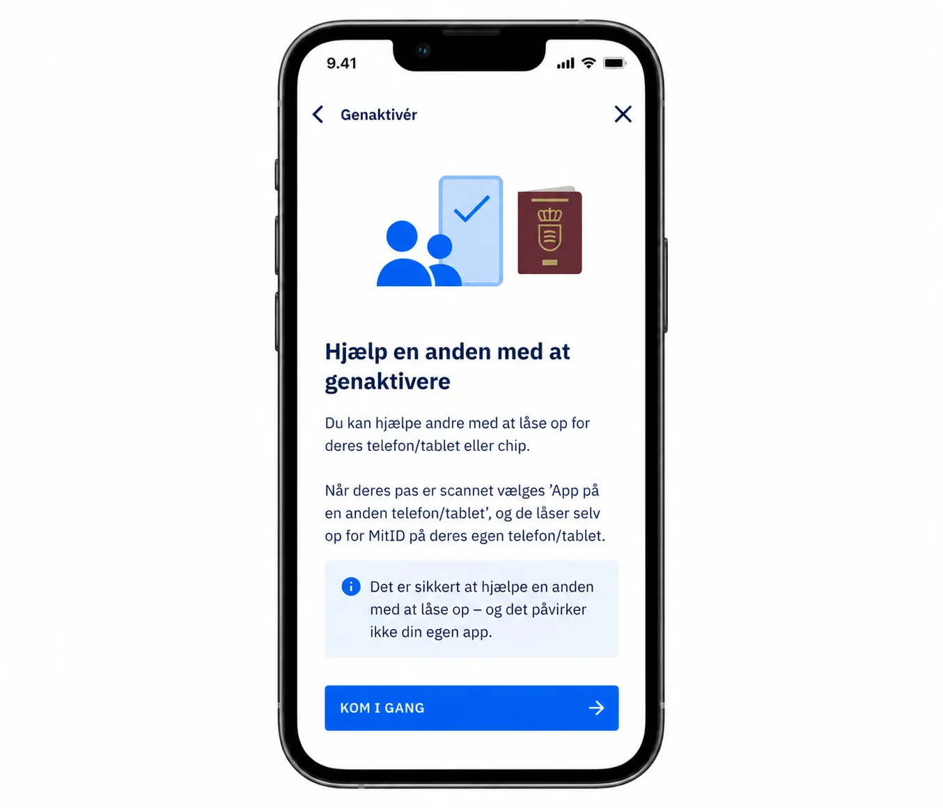 MitID app screen for helping another person reactivate access
