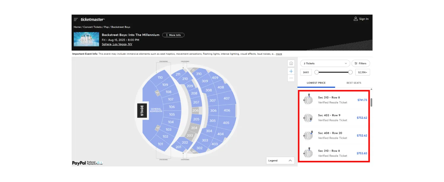 Ticketmaster’s resale policy screenshot