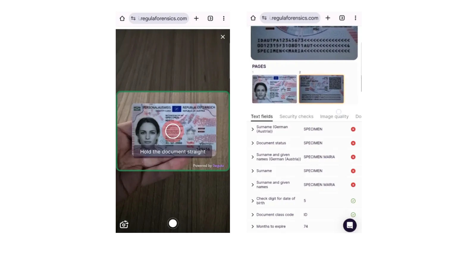 Regula Document Reader SDK Web - ID scan flow