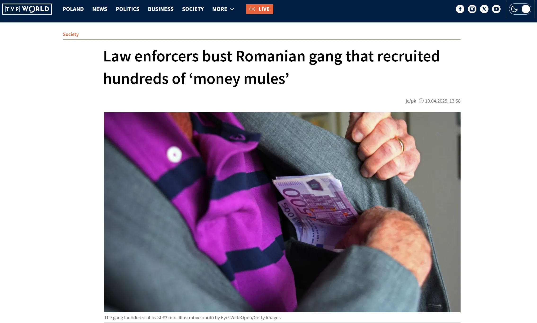 TVP news reporting Romanian money mule case