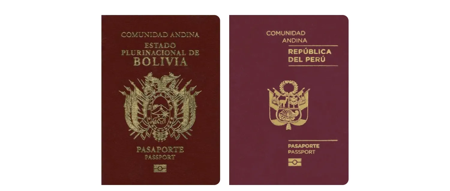 Covers of Bolivian and Peruvian passports
