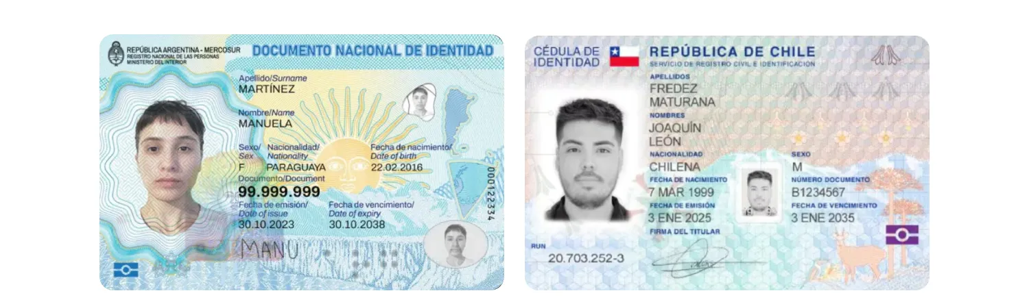 Argentine and Chilean identity cards