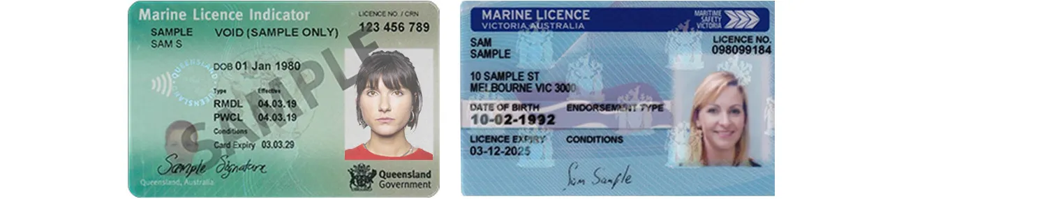 Queensland’s and Victoria’s marine license indicator card