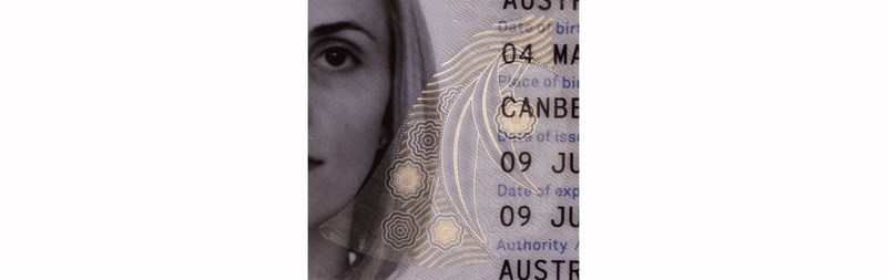 A hologram in the passport of Australian from 2022