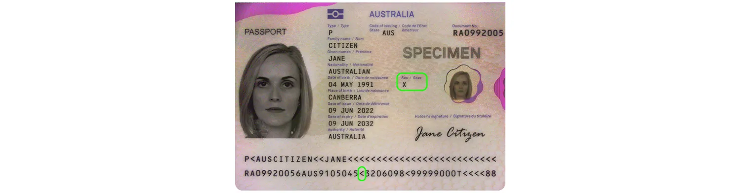 The Sex field in the Australian 2022 passport