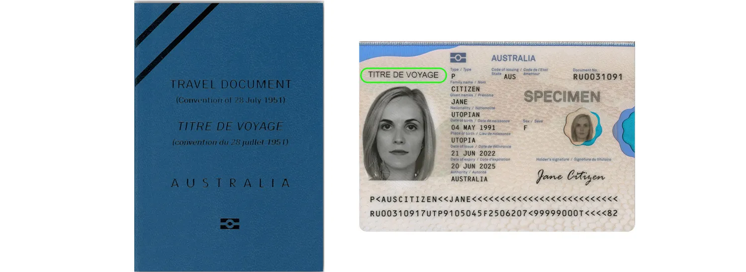 Convention travel document from Australia