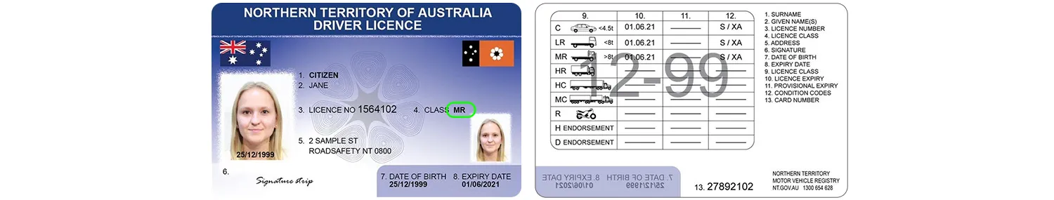 Australian driver license from Northern Territory