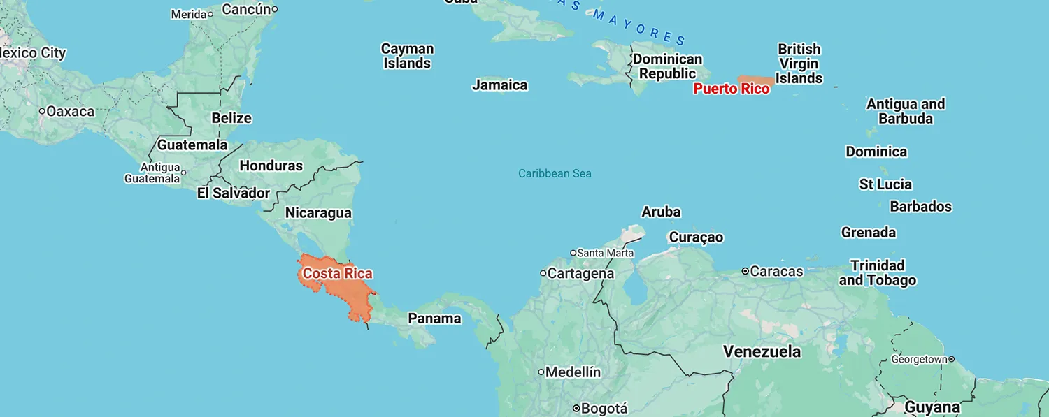 Google Maps screenshot of Central America