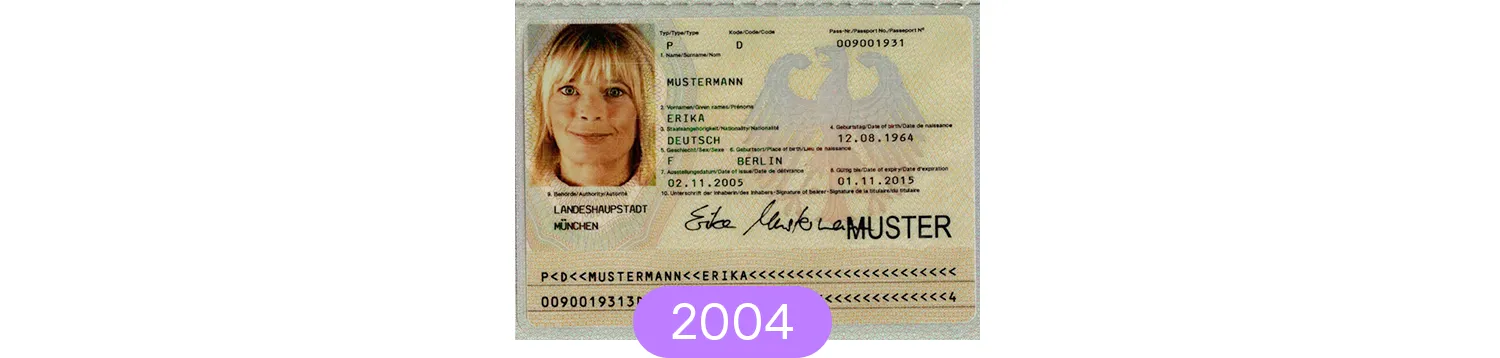 The datapage in the old German passport from 2004