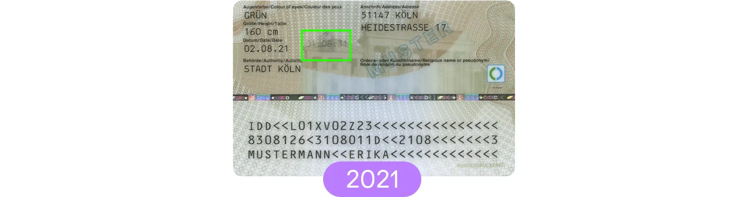 Reverse side of a German national ID card from 2021