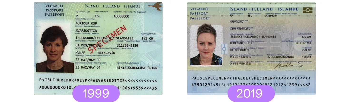 Icelandic passports from 1999 and 2019