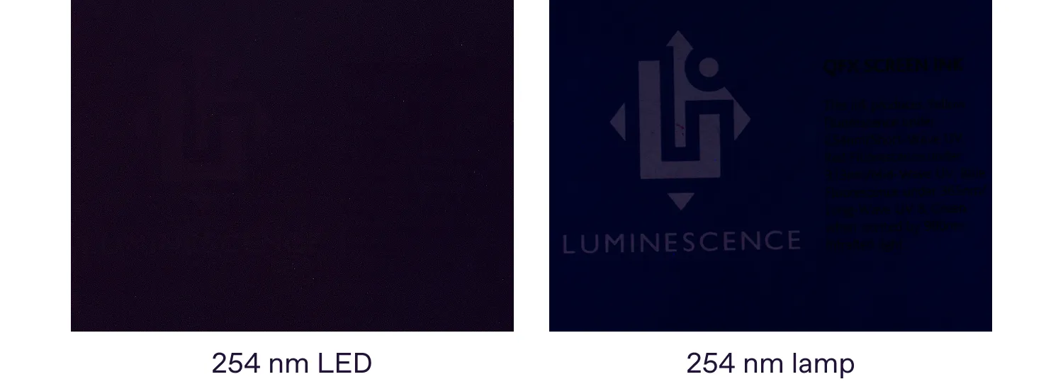 comparison of fluorescence 254 nm under LED and lamp
