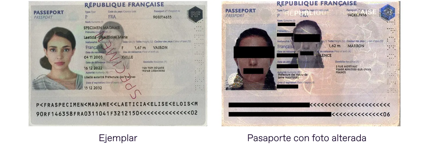 Pasaporte francés genuino y falso