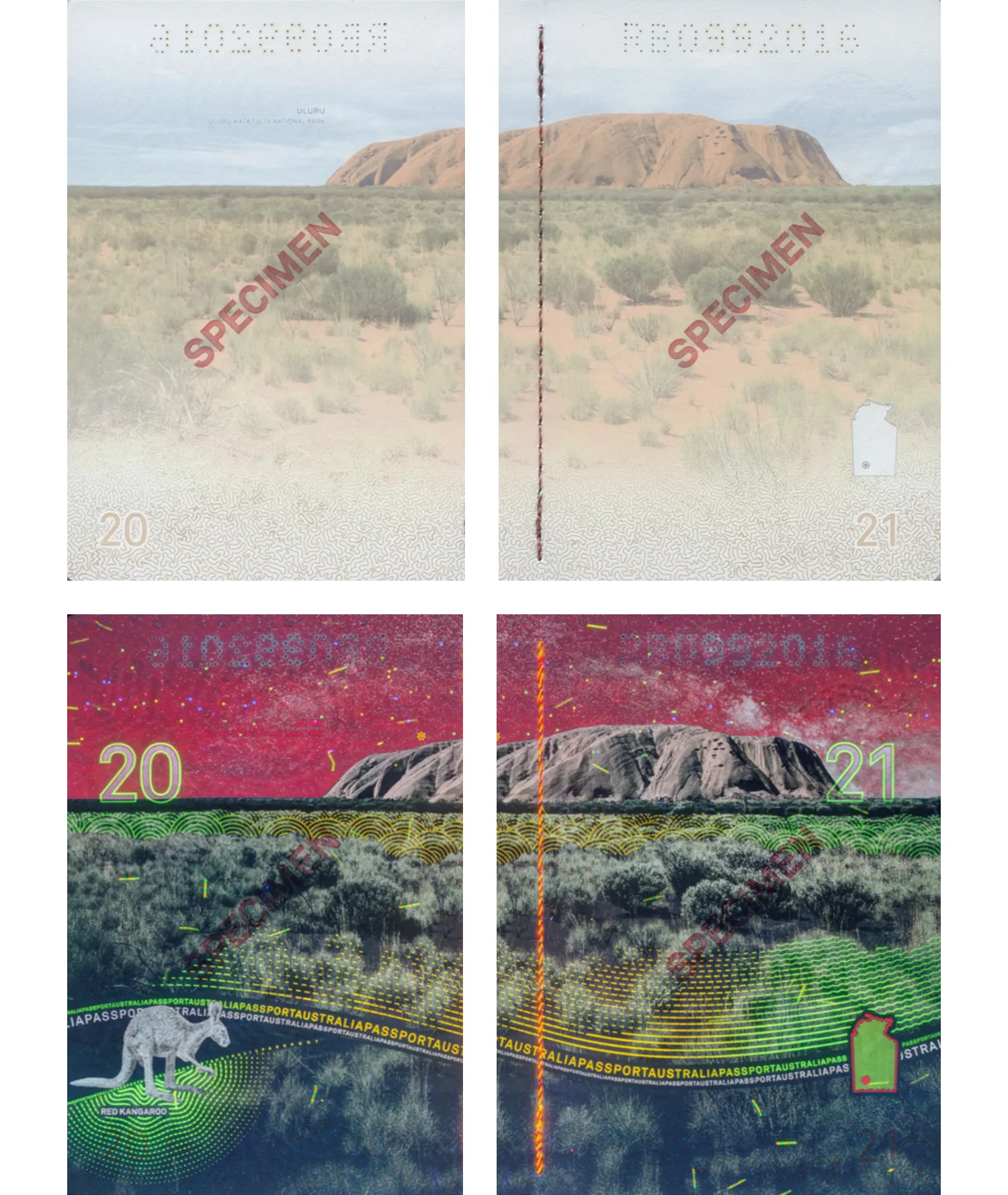 australian passport under incident and UV light