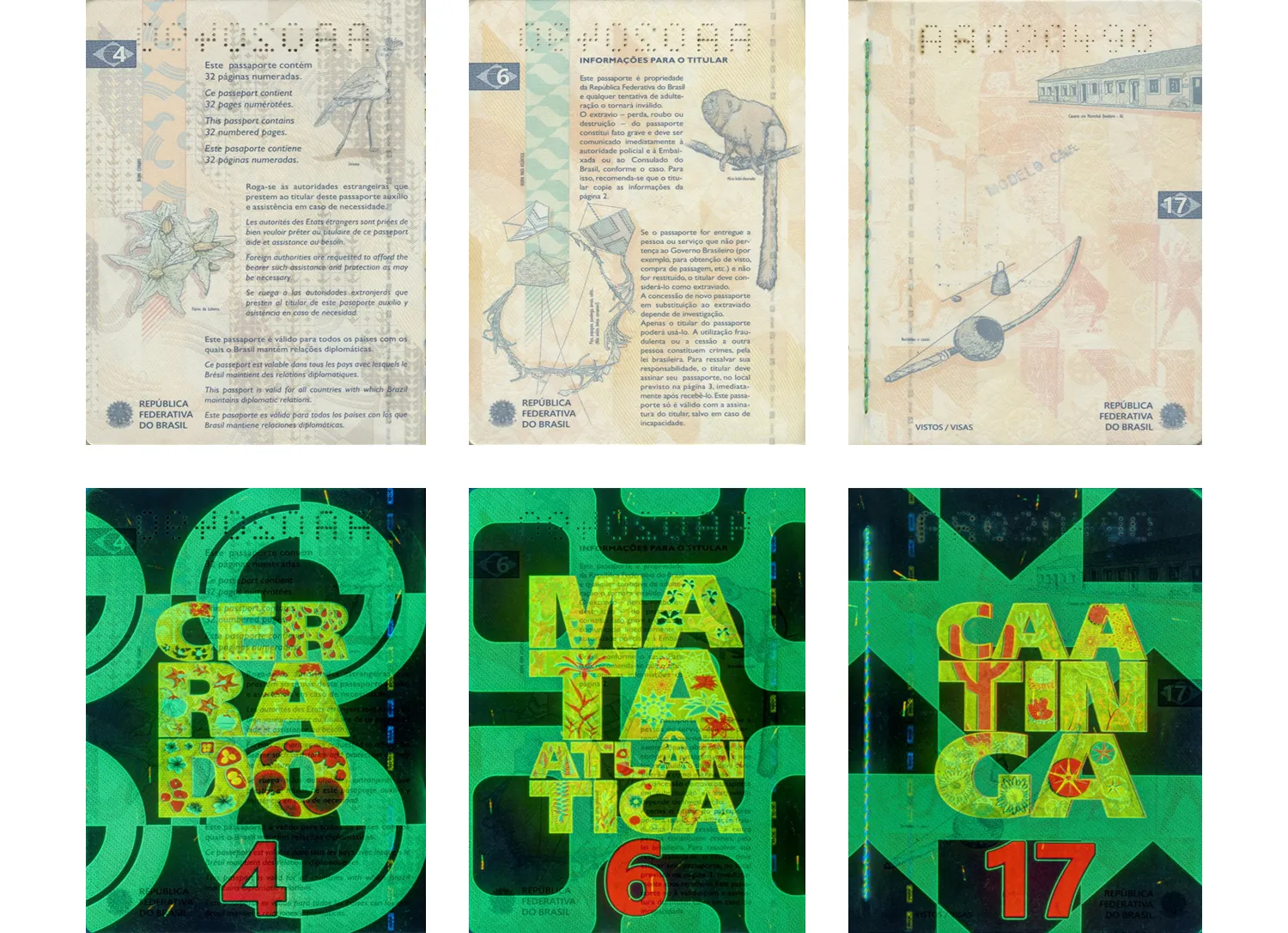 passport pages under ultraviolet light