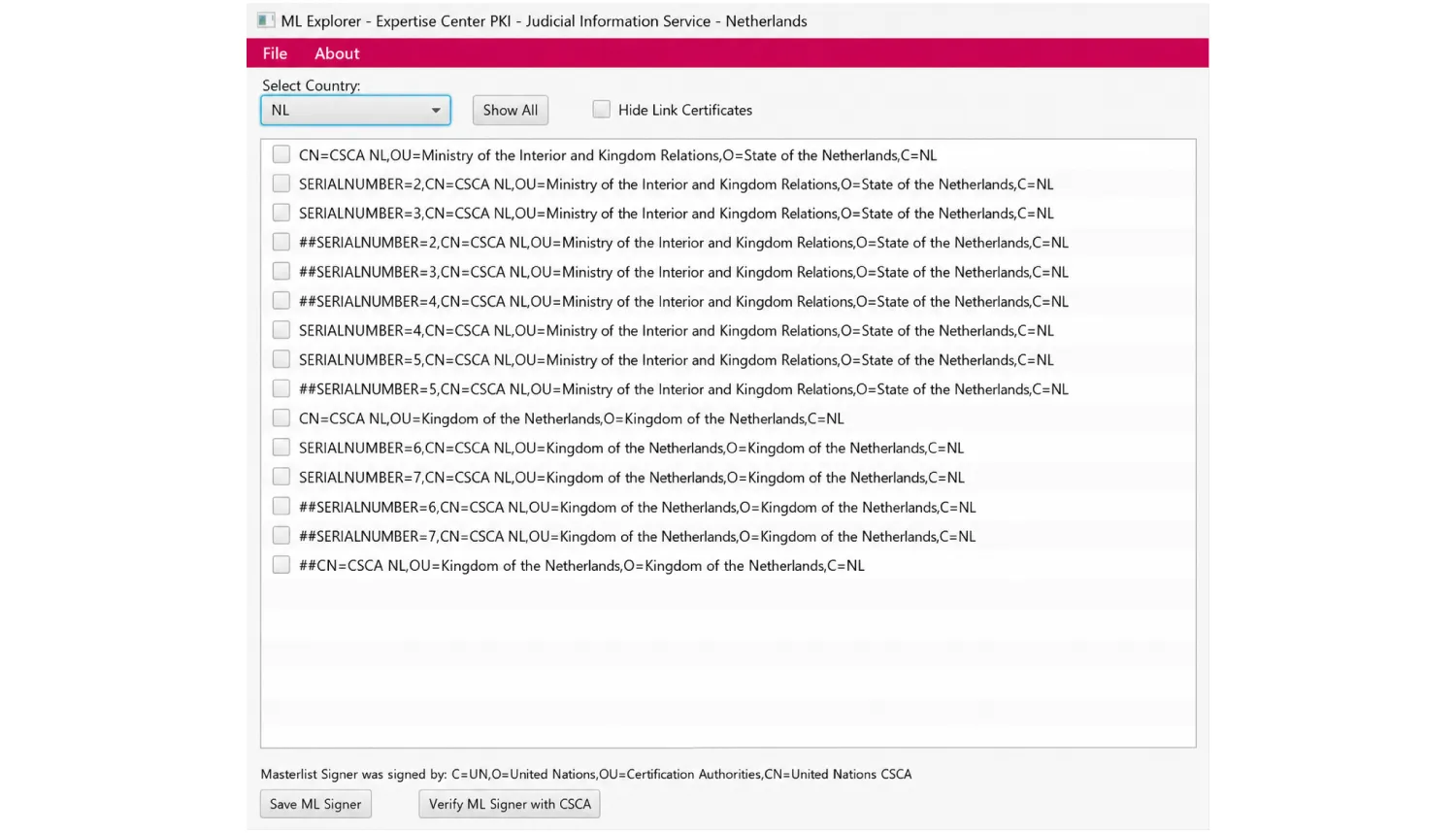 The ICAO ML Explorer interface and CSCA certificates