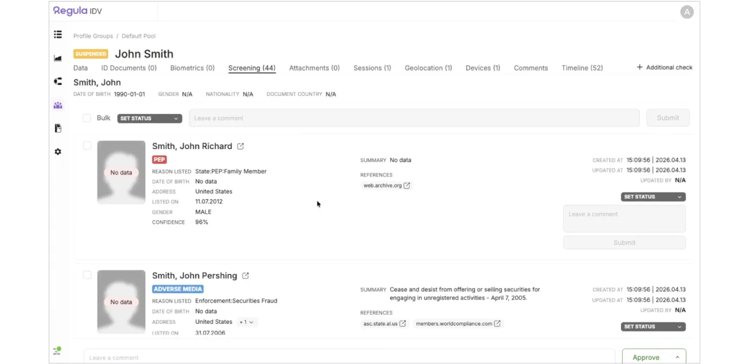 compliance screening ui