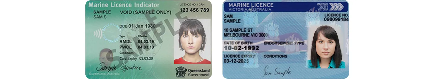 Queensland’s and Victoria’s marine license indicator card