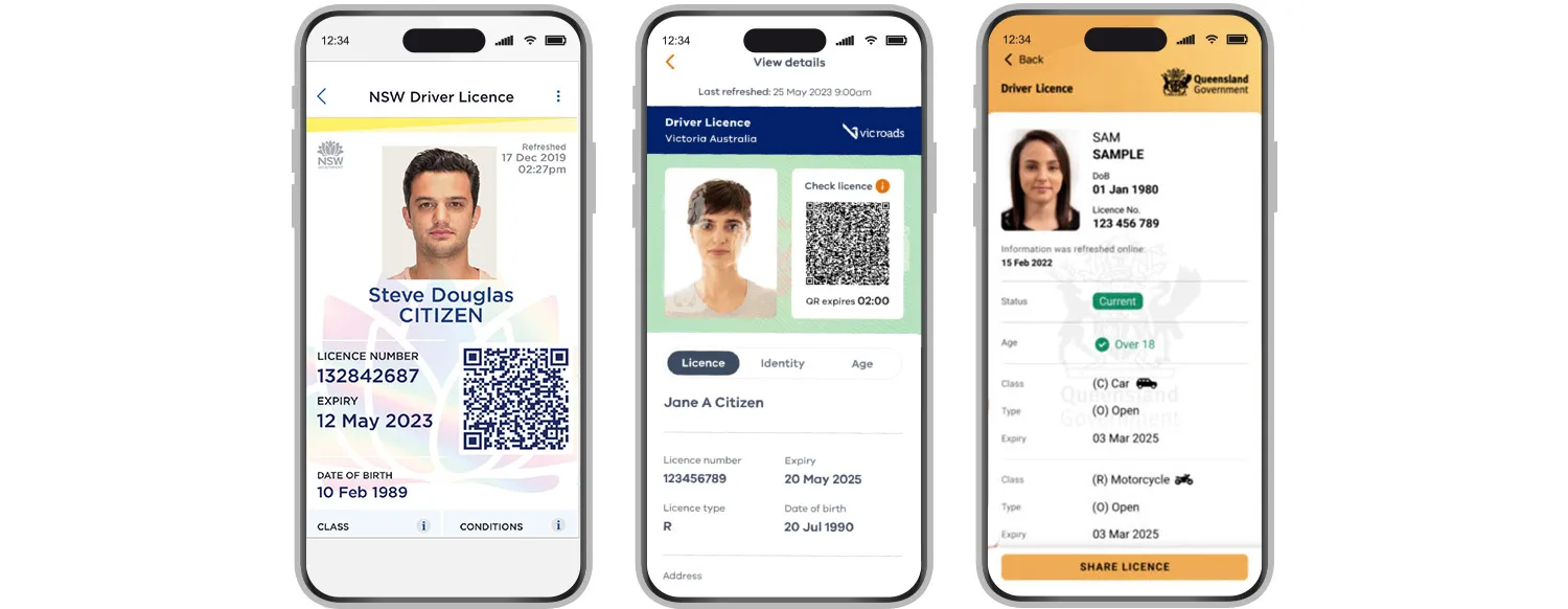 Australian digital driver’s licenses samples