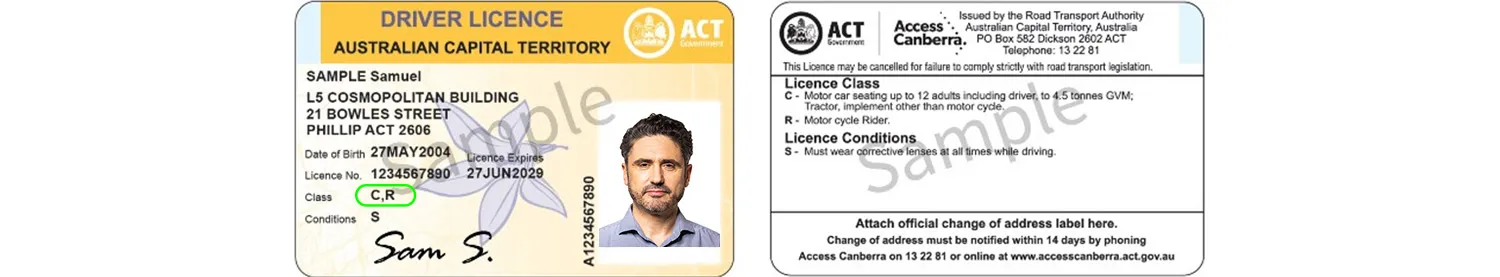 Australian driver license from ACT 