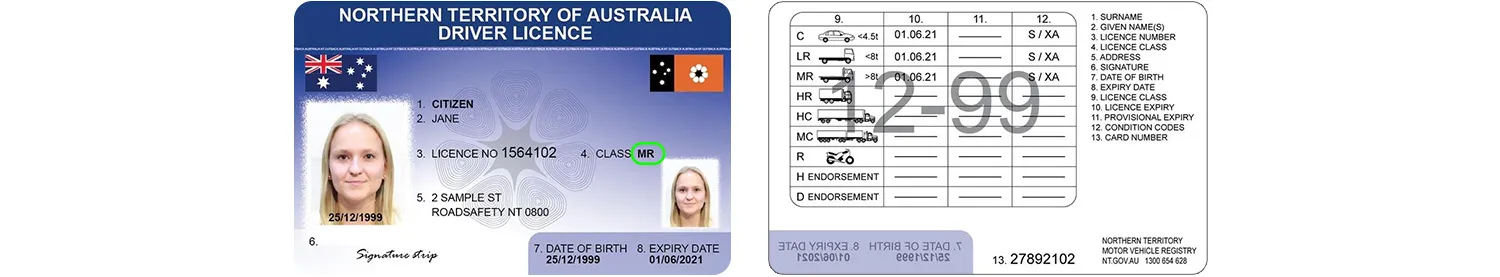 Australian driver license from Northern Territory