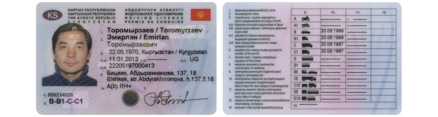 Kyrgyzstan driver’s license from 2012