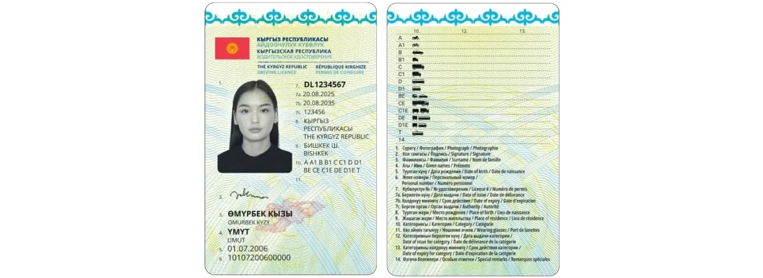 Kyrgyzstan driver’s license from 2025