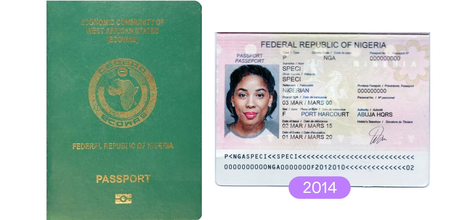 Nigerian passport from 2014; this Nigeria passport is still valid