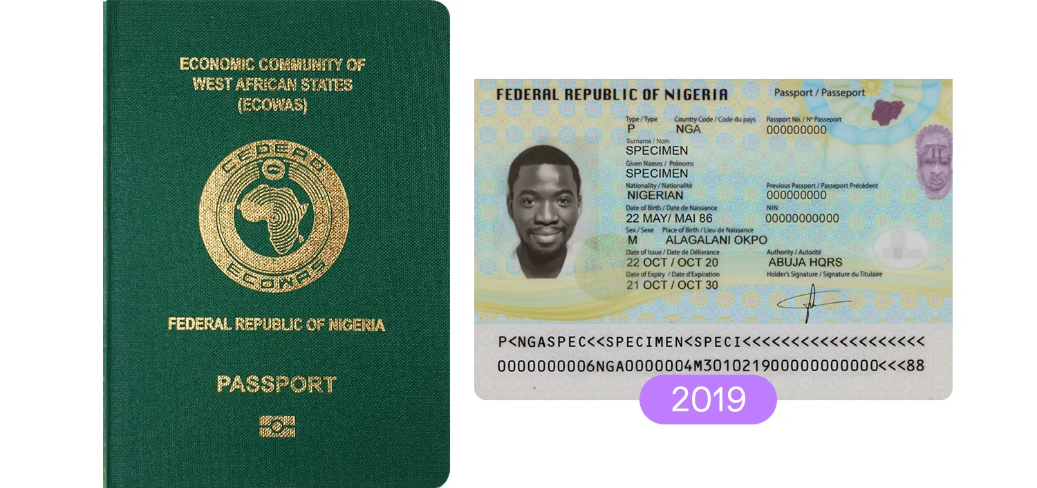 Nigerian passport from 2019; this Nigeria passport is the latest one