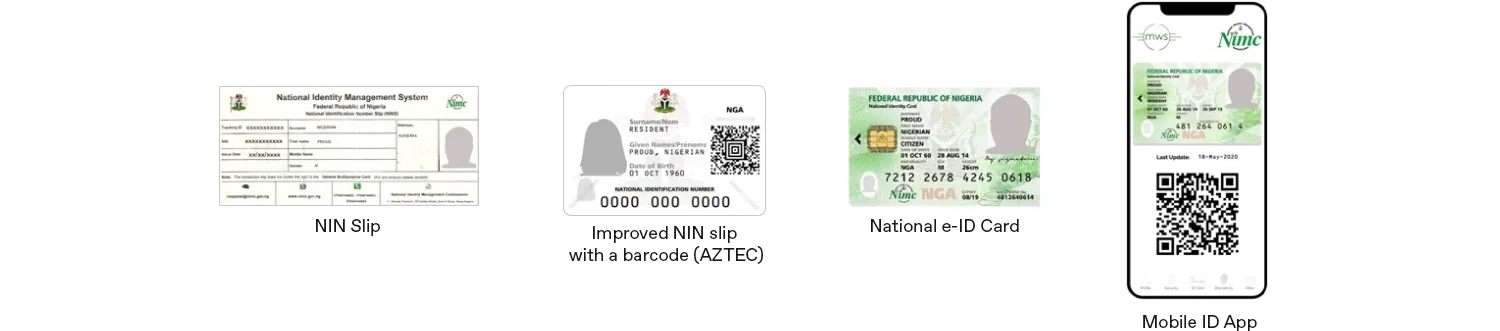 Types of a Nigeria national ID card