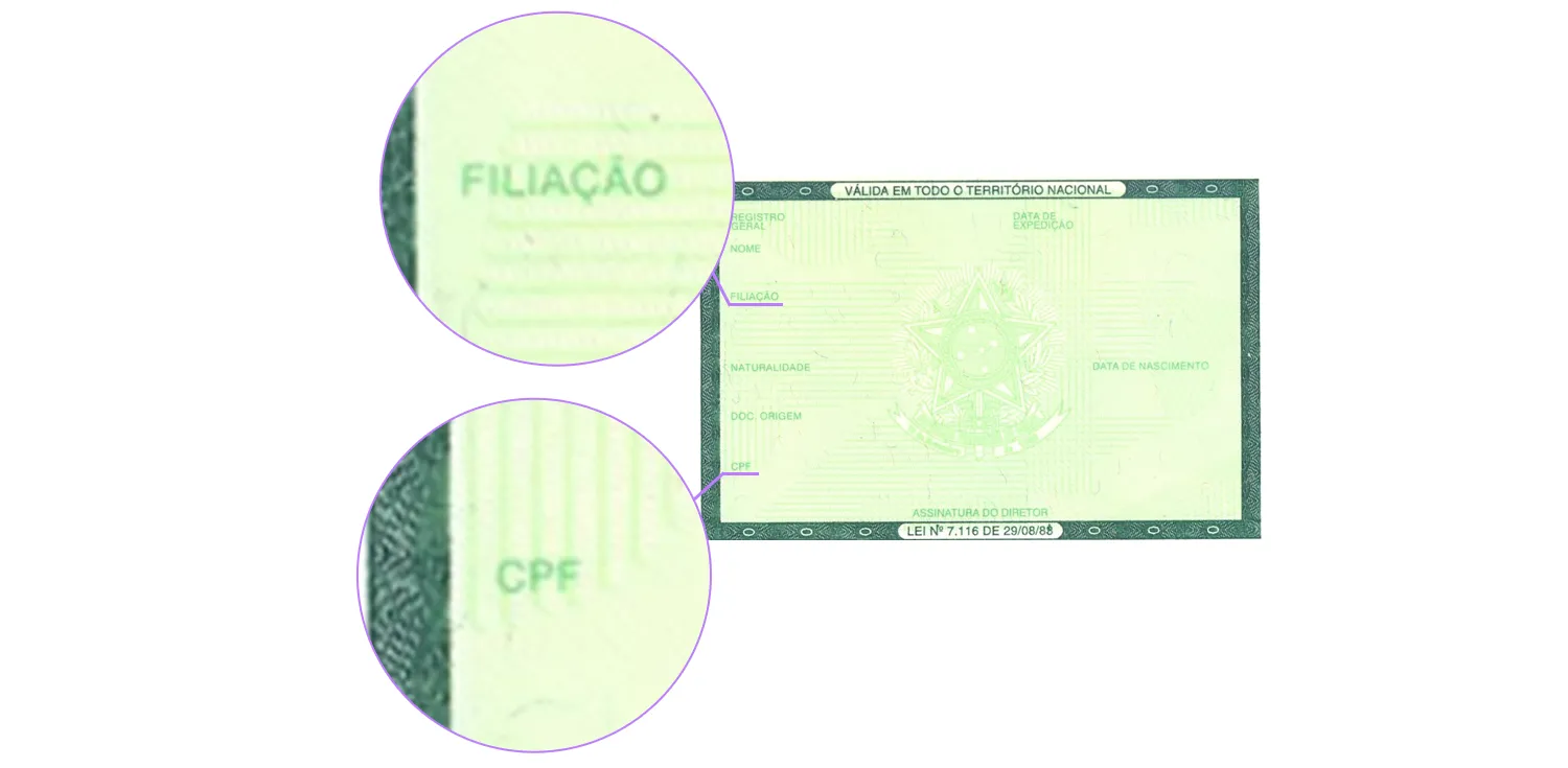 cpf and parents’ name fields in the old Brazilian identity card