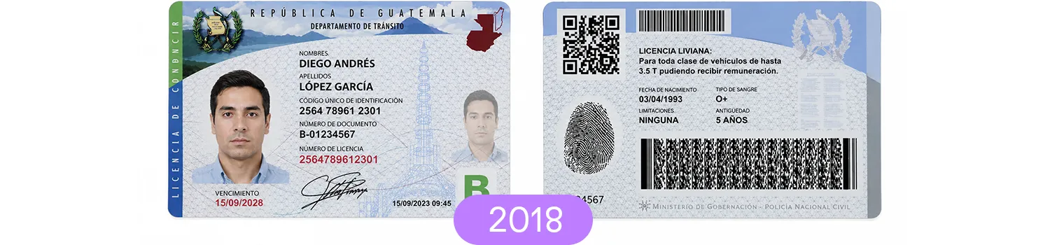 Guatemala driver's license, version 2018