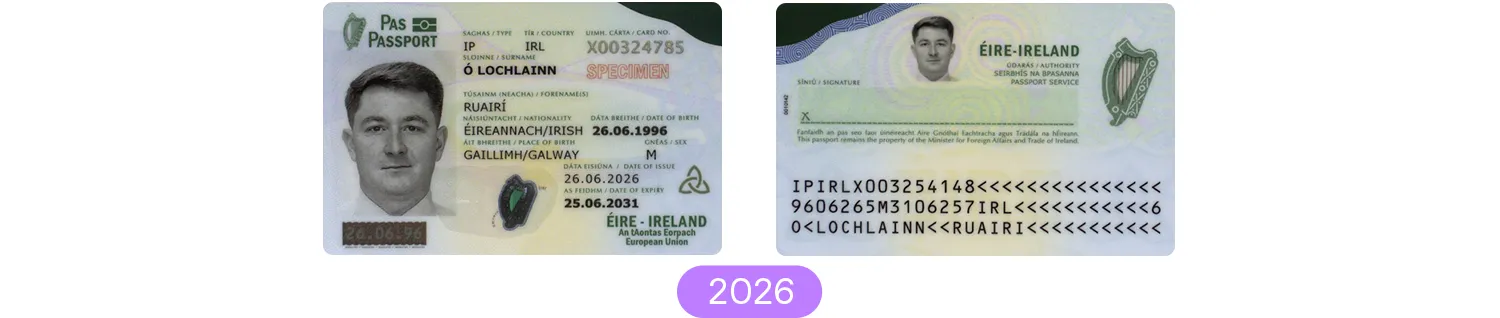 Irish passport card specimen 2026
