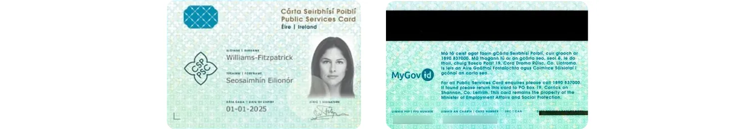 Irish PSC card sample