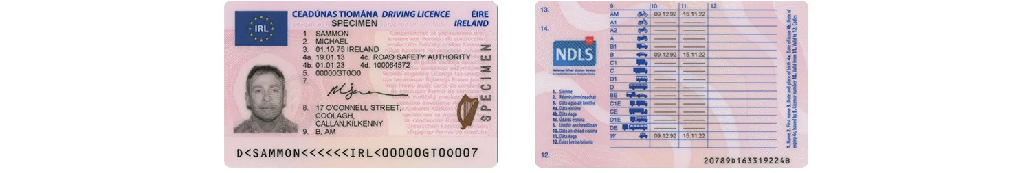 Irish driver’s license specimen