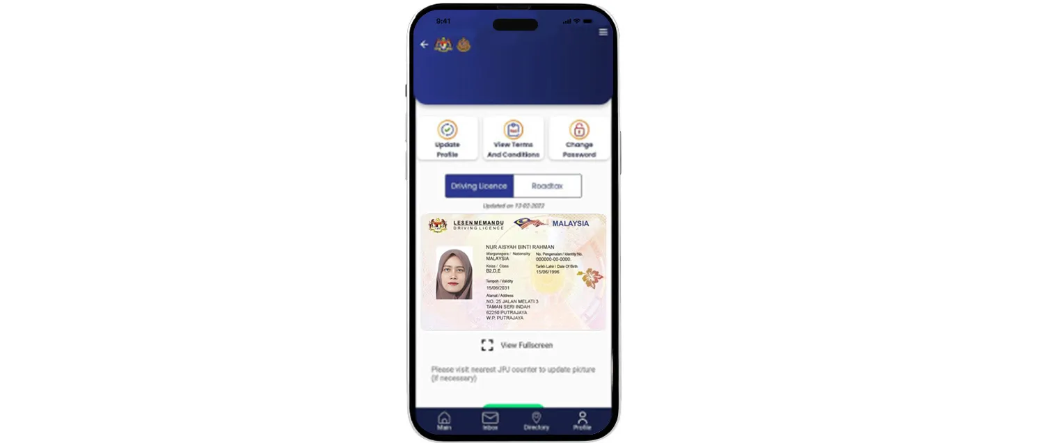 Malaysian digital driving licenses