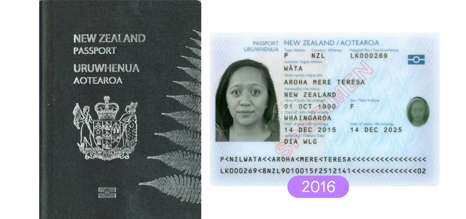 New Zealand passport from 2016