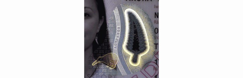 Hologram in the New Zealand passport from 2020
