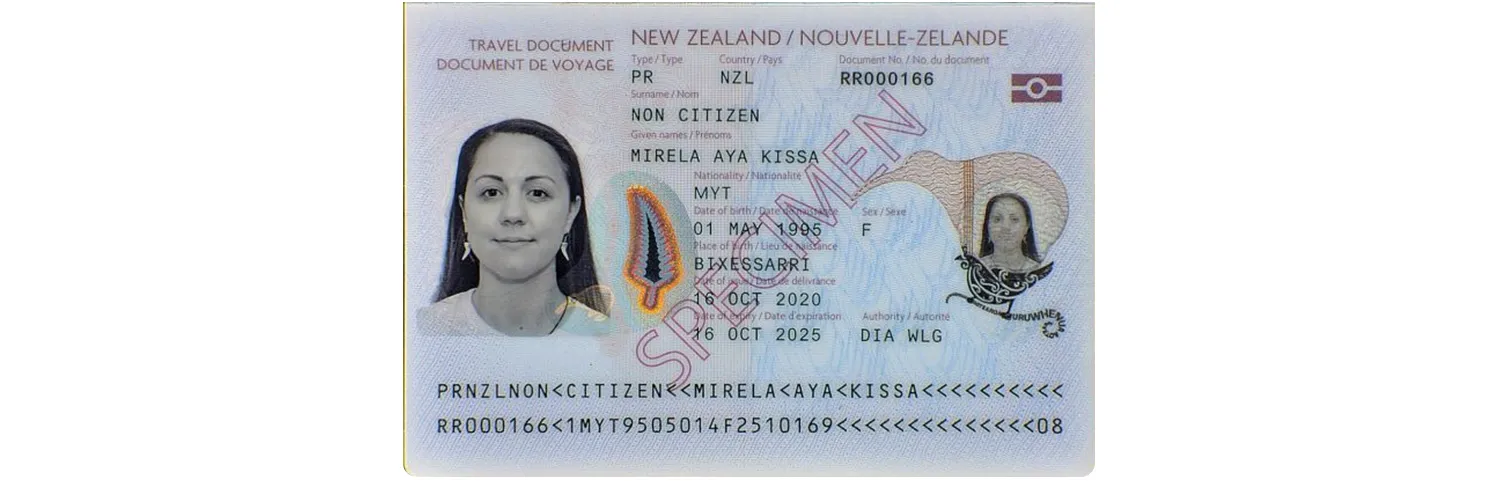 Datapage of the New Zealand refugee travel document