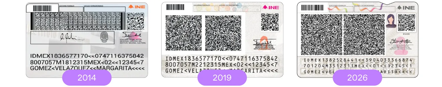 The reverse sides of Mexican Voter ID cards