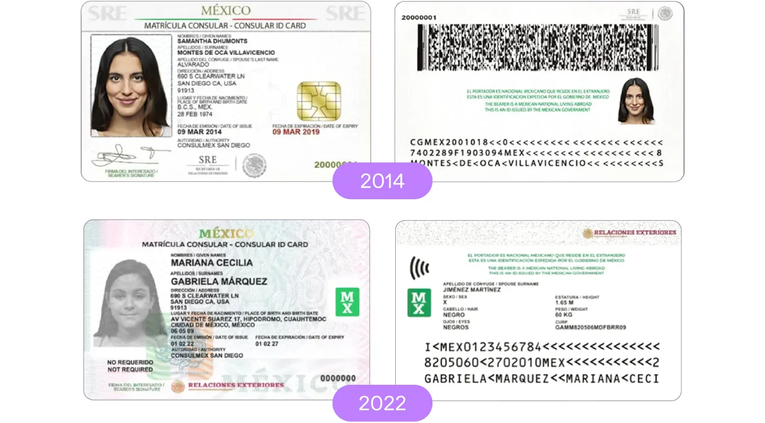 A Mexican ID card from 2014 and 2022