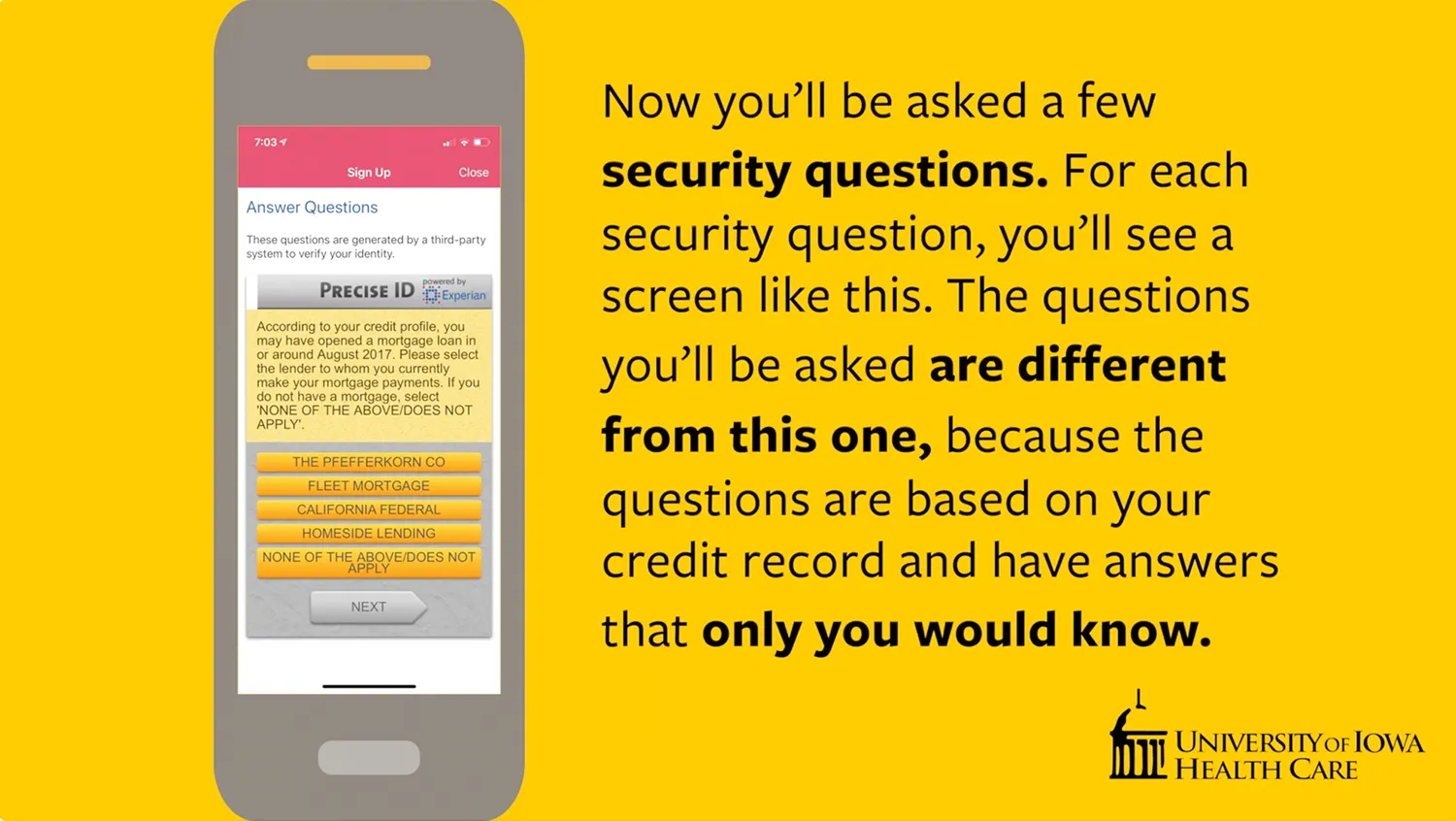 MyChart security questions for one of medical care organizations