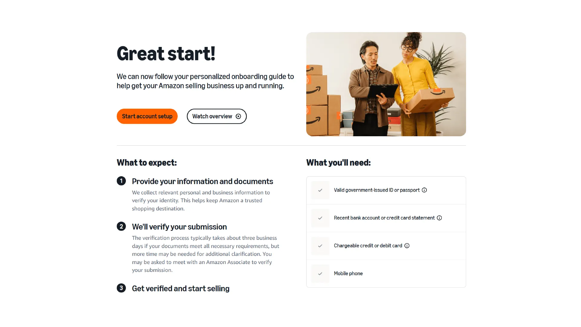 Amazon merchant verification screenshot