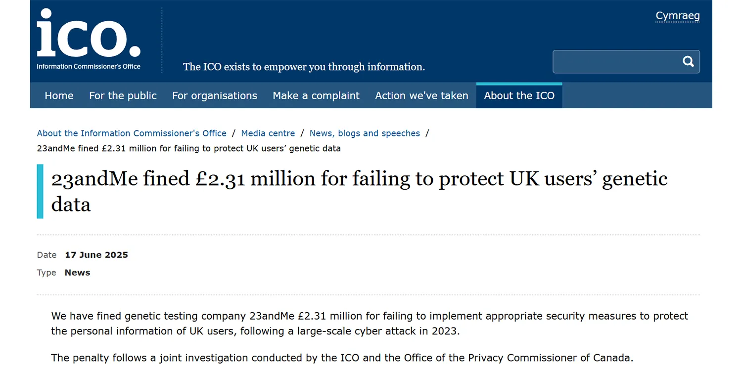 23andme fined for allowing account takeover