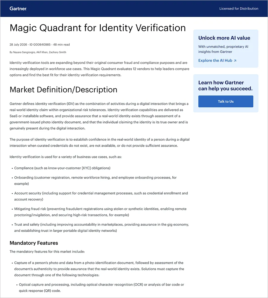 Magic Quadrant for Identity Verification
