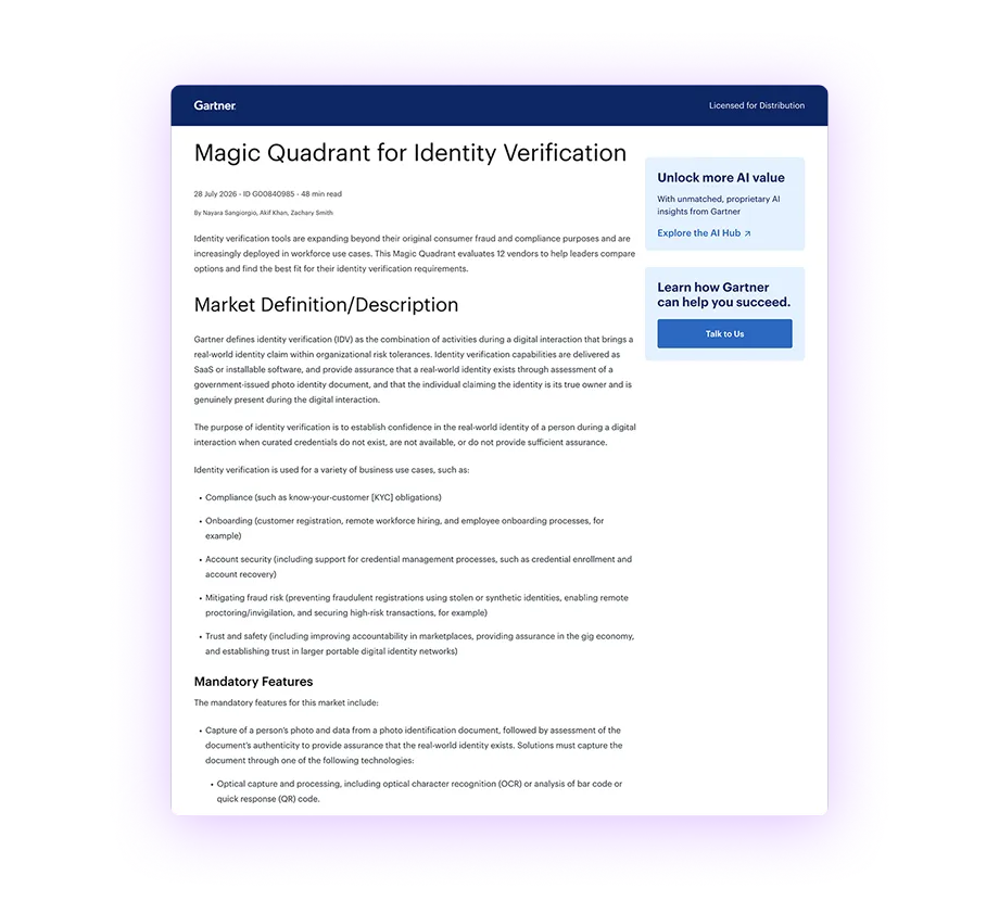 2026 Gartner<sup>®</sup> Magic Quadrant<sup>™</sup> for Identity Verification