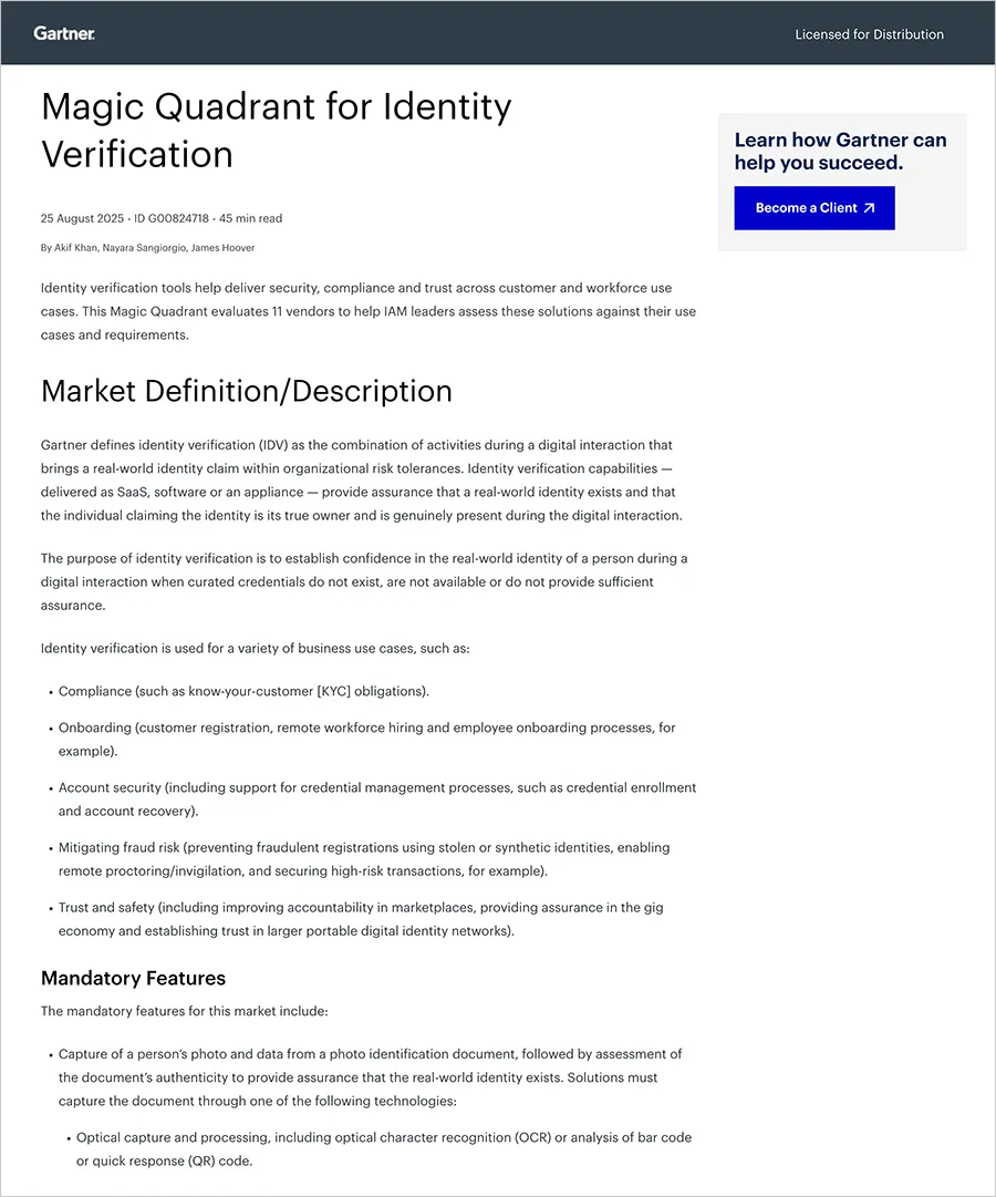 Gartner report, Regula document verification