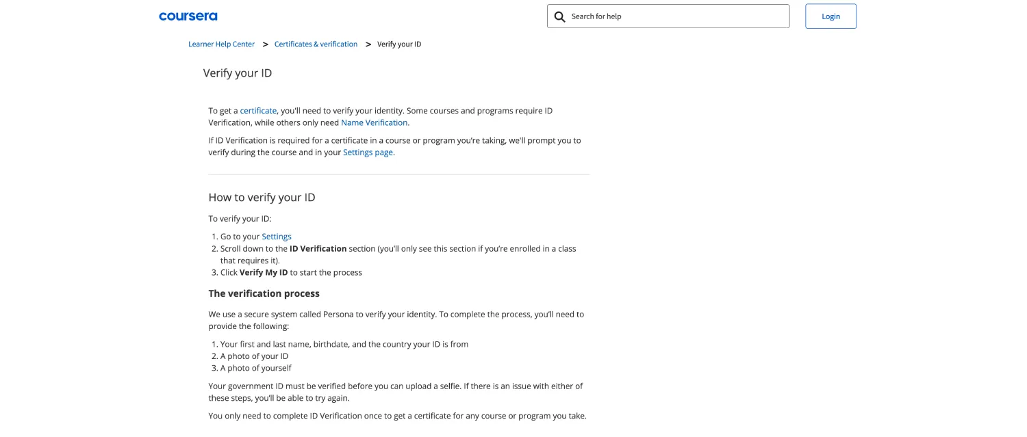 Coursera help center - screenshot